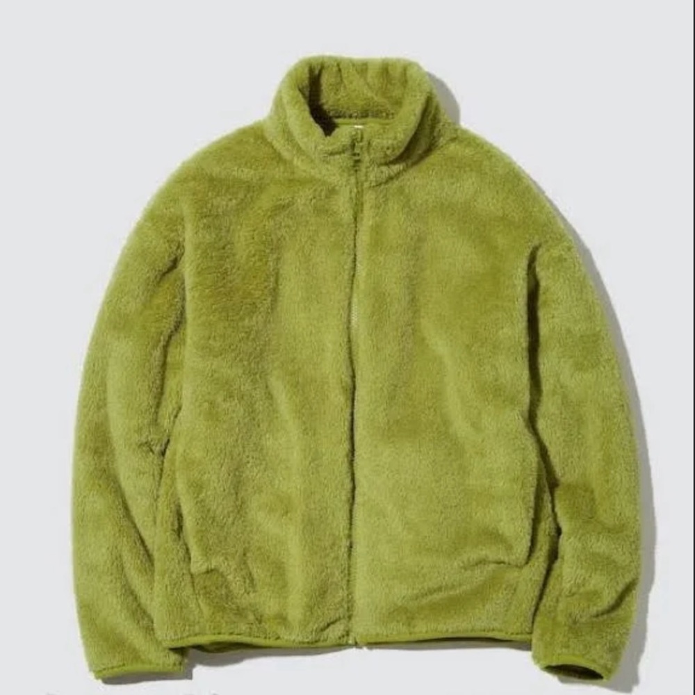 Uniqlo Green Cozy Fleece jacket Stand-Up Collar